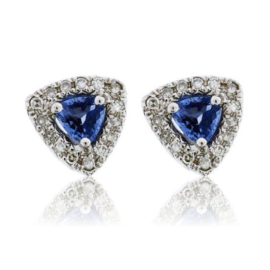 Trillion Blue Sapphire and Diamond Stud Earrings - Park City Jewelers