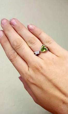 Trillion Cut Peridot and Three Diamond Accented Ring - Park City Jewelers