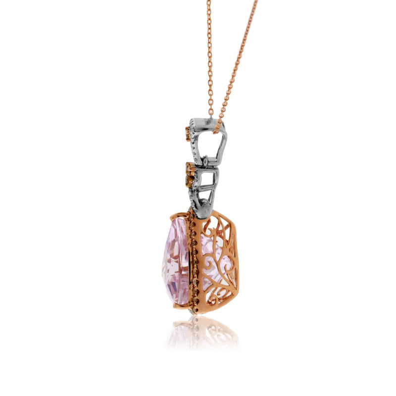 Trillion Kunzite with Diamond and Cognac Diamond Accented Necklace - Park City Jewelers