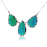 Triple Tear Drop Turquoise and Diamond Halo Necklace - Park City Jewelers