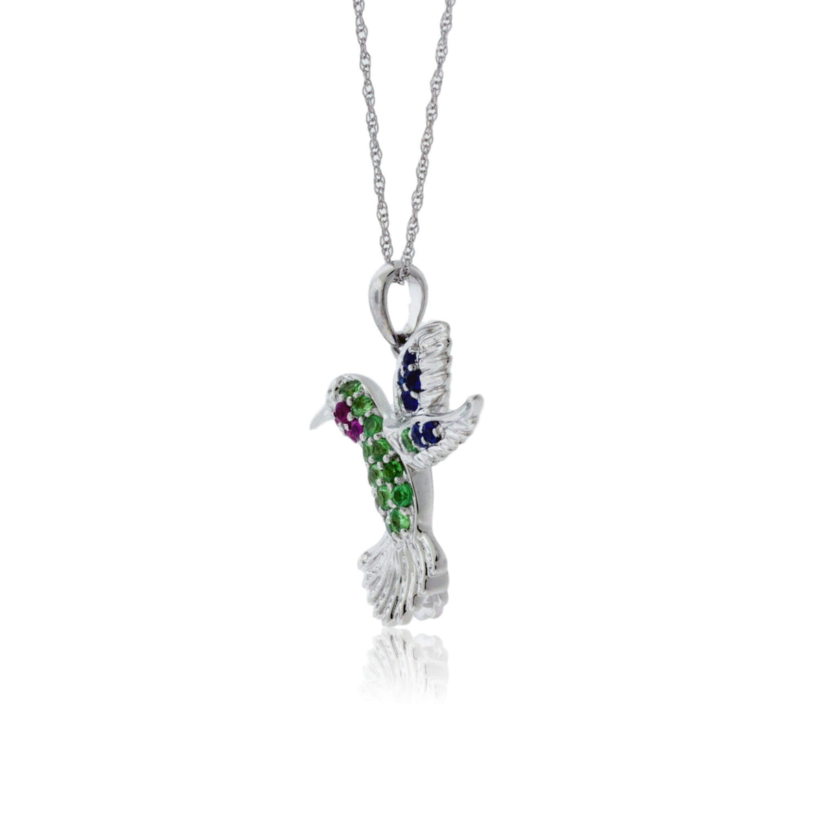 Tsavorite, Garnet and Sapphire Hummingbird Pendant - Park City Jewelers