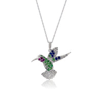 Tsavorite, Garnet and Sapphire Hummingbird Pendant - Park City Jewelers