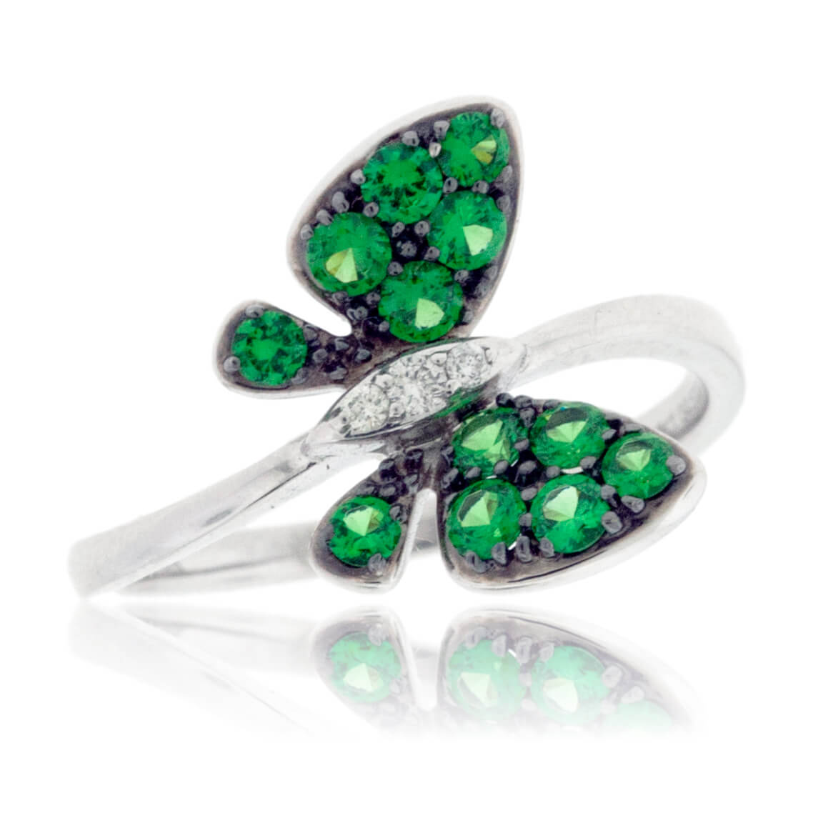 Tsavorite Garnet Winged Butterfly & Diamond Ring - Park City Jewelers