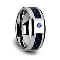 Tungsten Band with Blue Carbon Fiber & Blue Diamond - Park City Jewelers