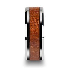 Tungsten Band with Polished Bevels and Real Hardwood Mahogany Inlay - Park City Jewelers
