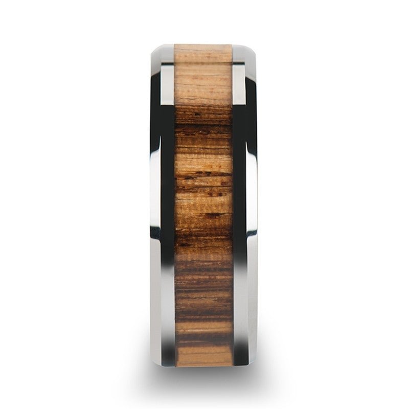 Tungsten Carbide Ring with Zebra Wood Inlay Mens Band - Park City Jewelers