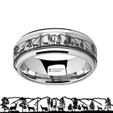 Tungsten Spinning Roaming Deer Stag Band - Park City Jewelers
