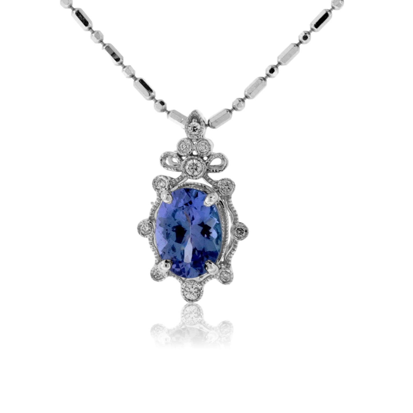 Vintage Inspired Oval Tanzanite & Diamond Pendant - Park City Jewelers