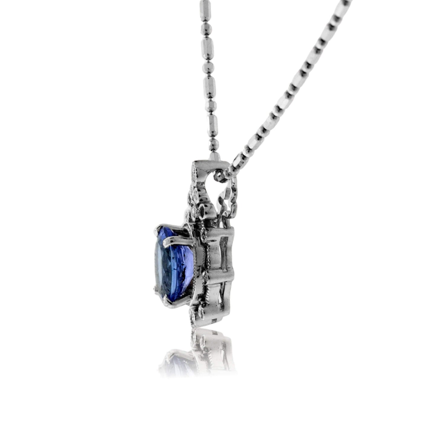 Vintage Inspired Oval Tanzanite & Diamond Pendant - Park City Jewelers