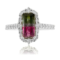 Watermelon Tourmaline & Diamond Halo Ring - Park City Jewelers