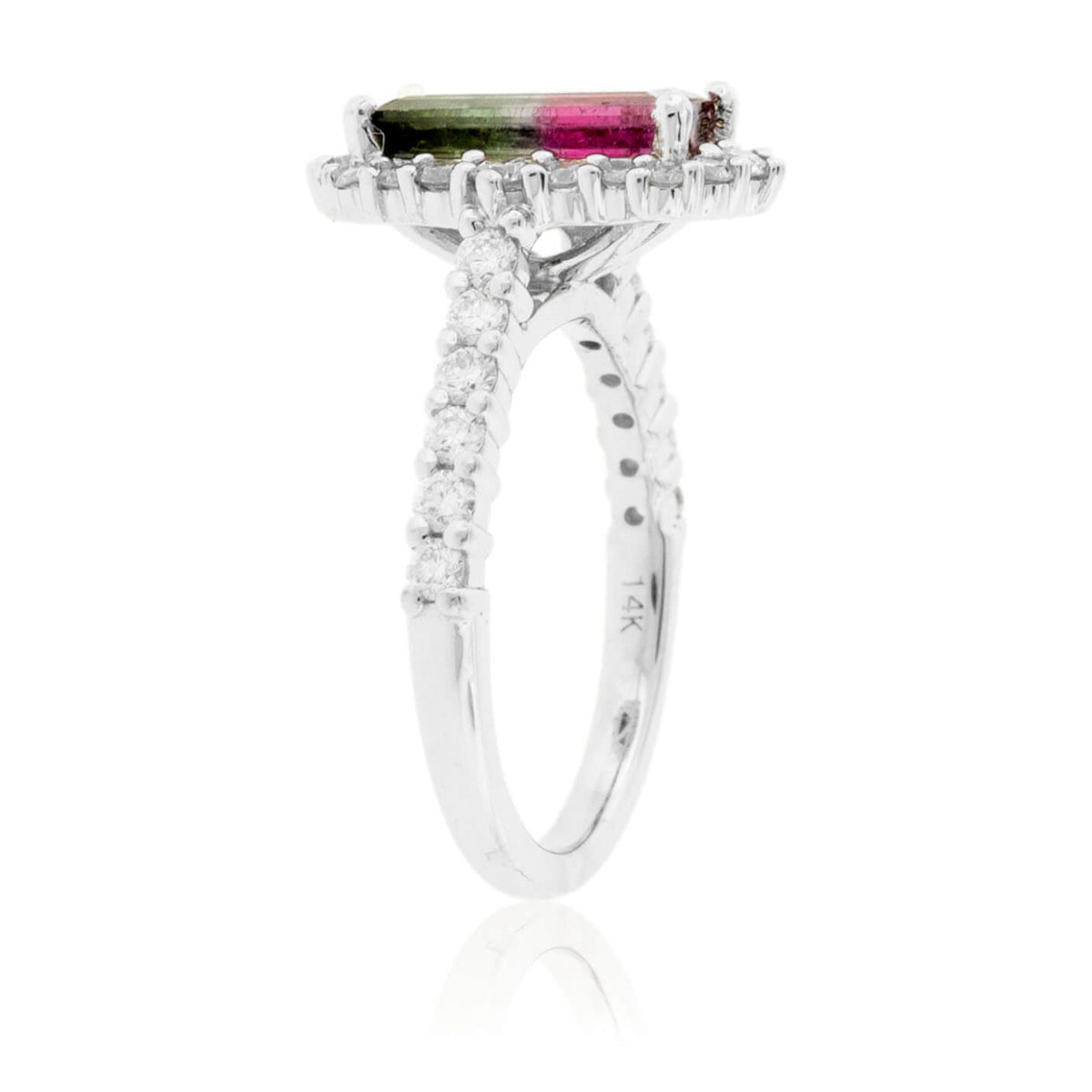 Watermelon Tourmaline & Diamond Halo Ring - Park City Jewelers
