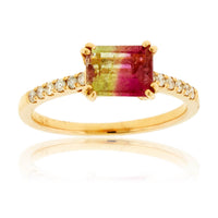 Watermelon Tourmaline & Diamond Lined Ring - Park City Jewelers