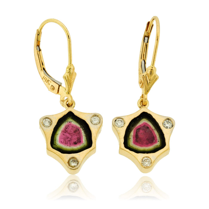 Watermelon Tourmaline Slice & Diamond Accented Earrings - Park City Jewelers