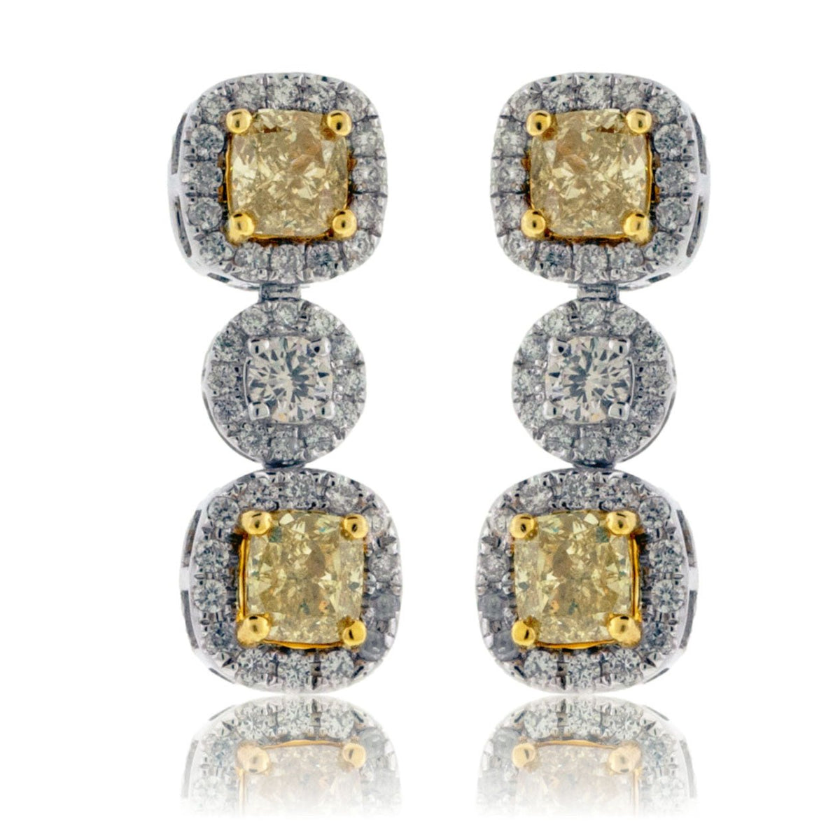 White Diamond & Cushion Cut Yellow Diamond Earrings - Park City Jewelers