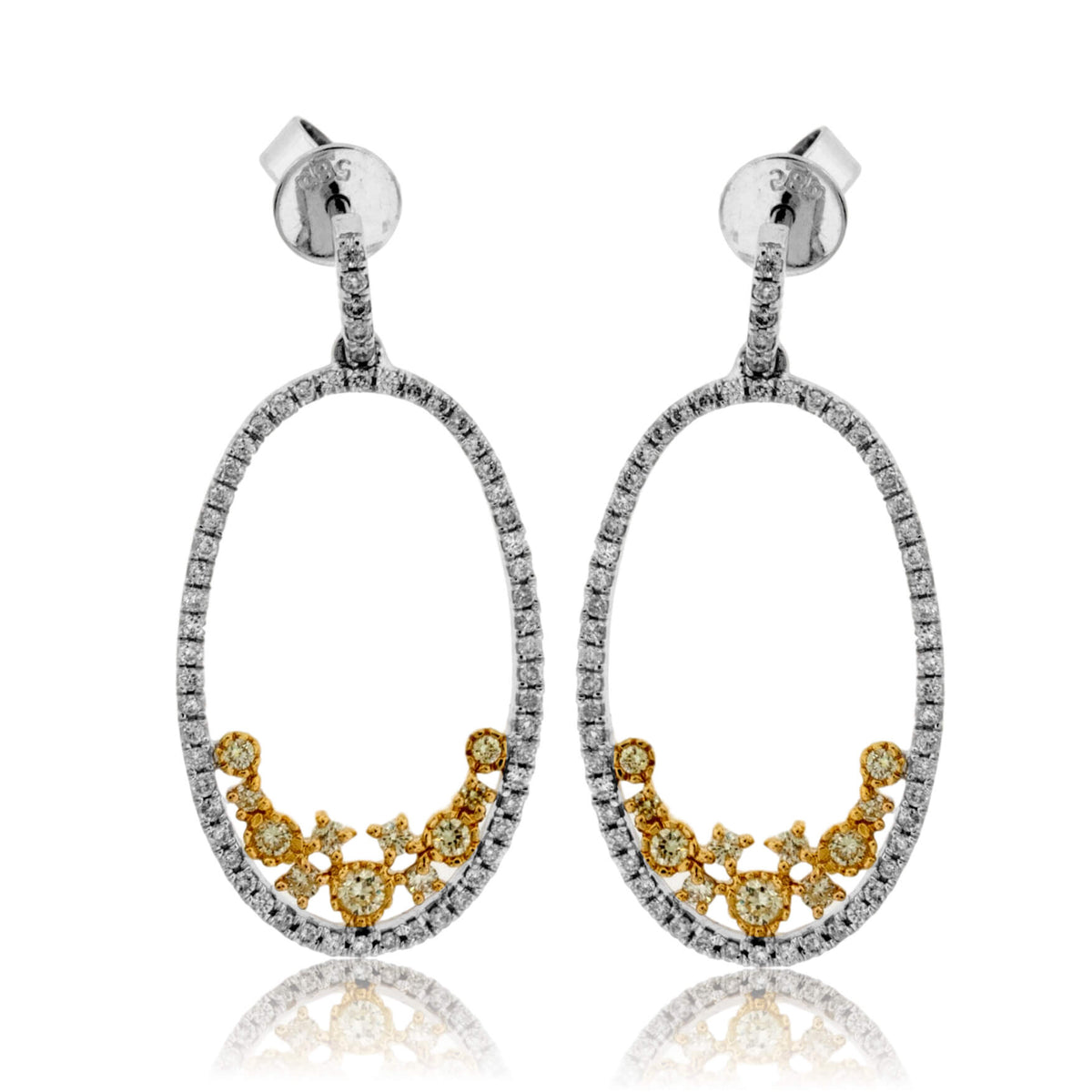 White Diamond Oval with Yellow Diamond Accent Earrings - Park City Jewelers