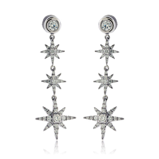 White Gold and Diamond Dangle Star Style Earrings - Park City Jewelers
