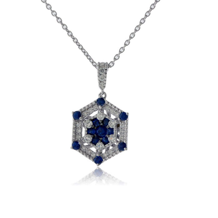 White Gold Blue Sapphire and Diamond Vintage Inspired Pendant - Park City Jewelers