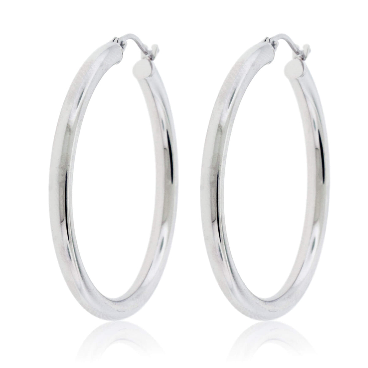 White Gold Polished 3.0mm Tube Hoop Earrings - Park City Jewelers
