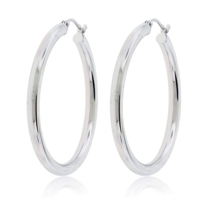 White Gold Polished 3.0mm Tube Hoop Earrings - Park City Jewelers