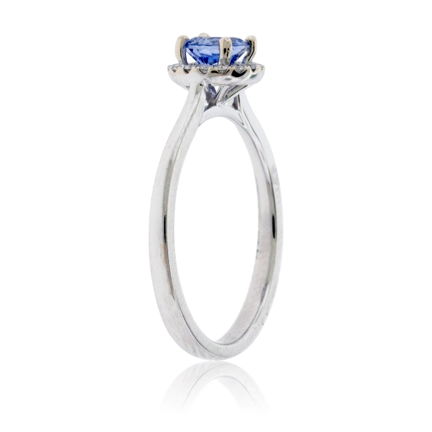 White Gold Round Sapphire Center with Diamond Halo Ring - Park City Jewelers