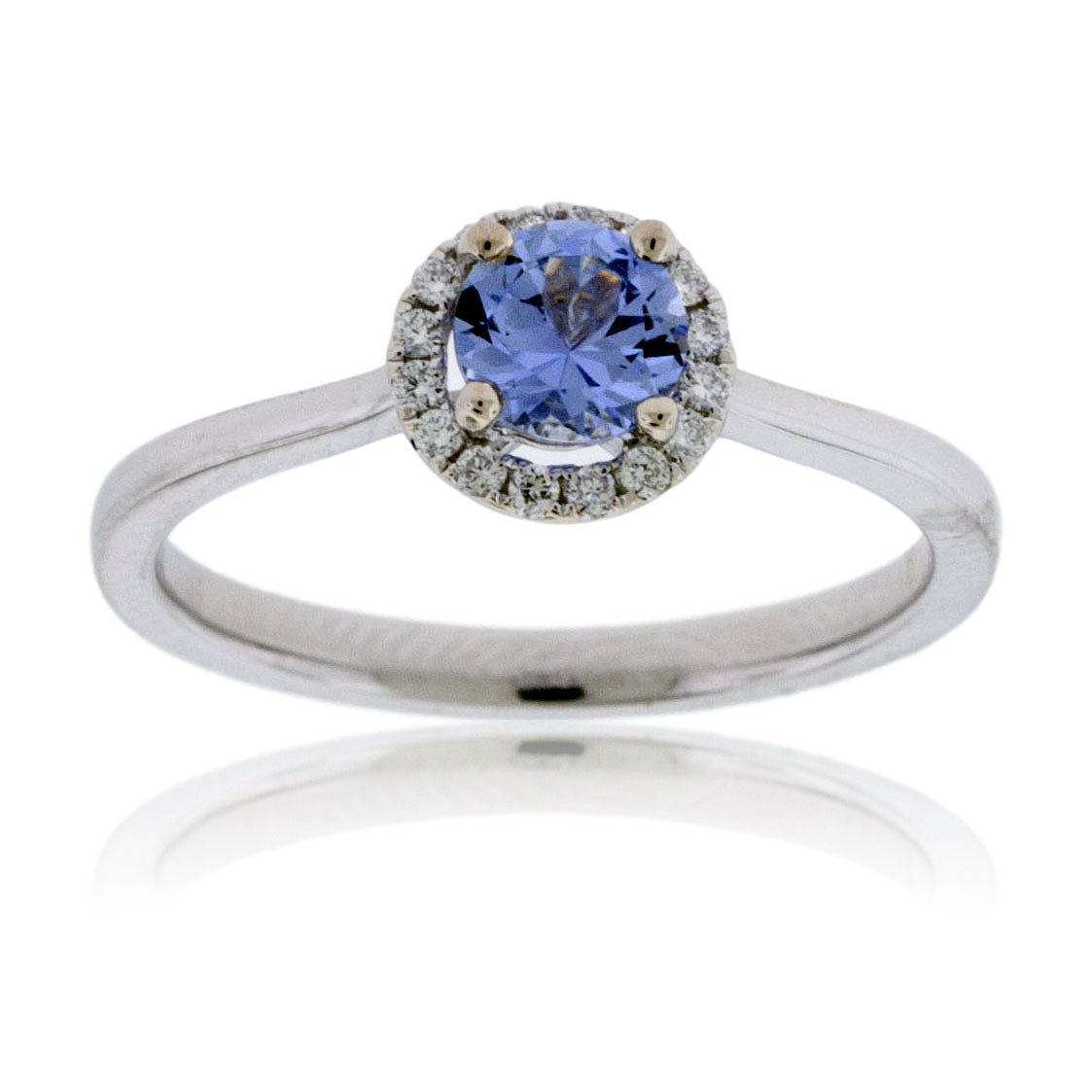 White Gold Round Sapphire Center with Diamond Halo Ring - Park City Jewelers