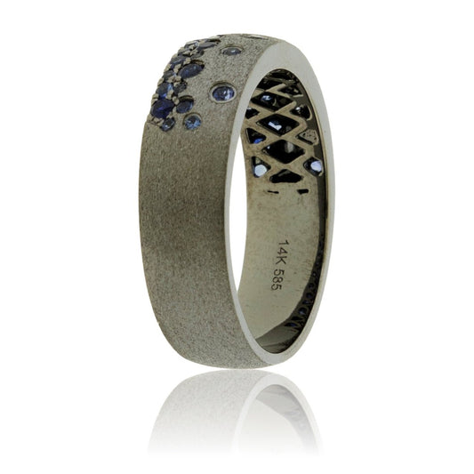 White Gold Satin Black Finish Flush Set Sapphire Ring - Park City Jewelers