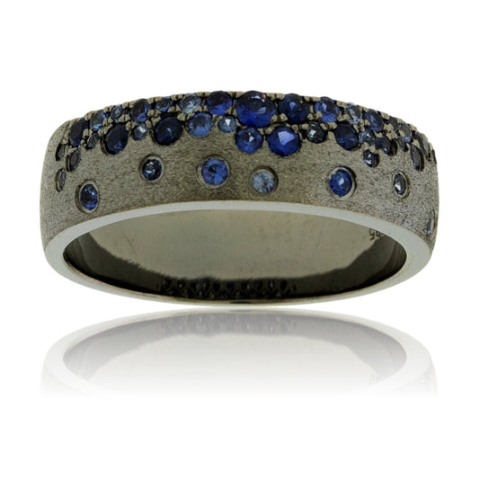 White Gold Satin Black Finish Flush Set Sapphire Ring - Park City Jewelers