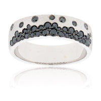 White Gold Satin Finish Flush Set Black Diamond Ring - Park City Jewelers