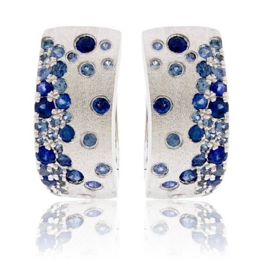 White Gold Satin Finish Flush Set Blue Sapphire Earrings - Park City Jewelers