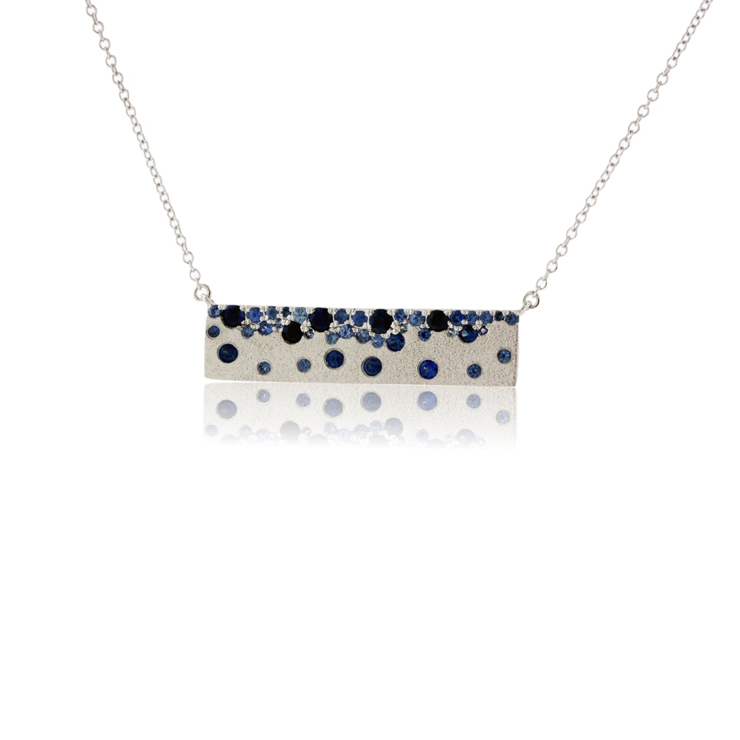 White Gold Satin Finish Flush Set Blue Sapphire Necklace - Park City Jewelers