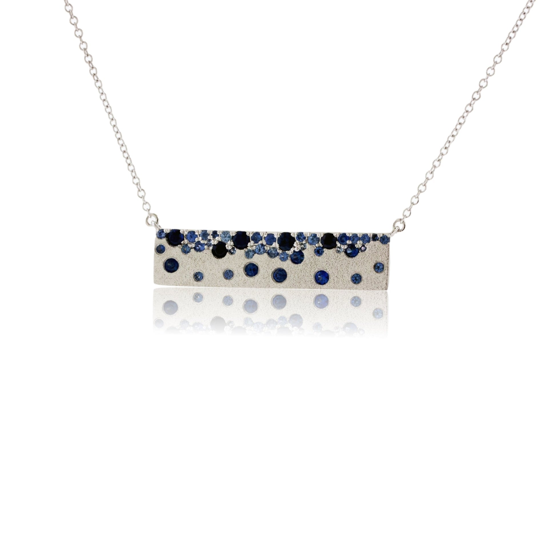 White Gold Satin Finish Flush Set Blue Sapphire Necklace - Park City Jewelers