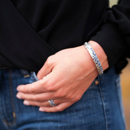 White Gold Satin Finish Flush Set Sapphire Bracelet - Park City Jewelers