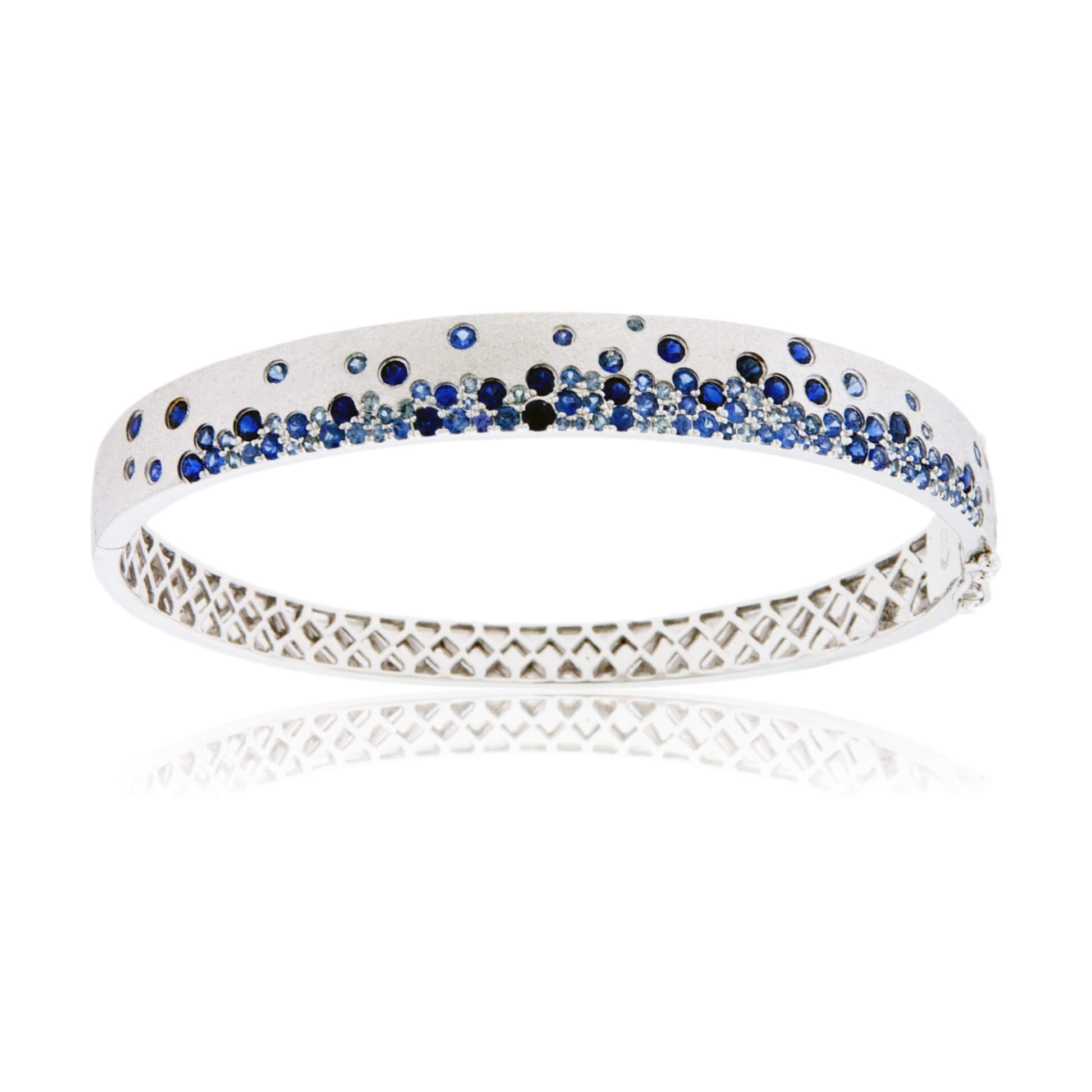 White Gold Satin Finish Flush Set Sapphire Bracelet - Park City Jewelers