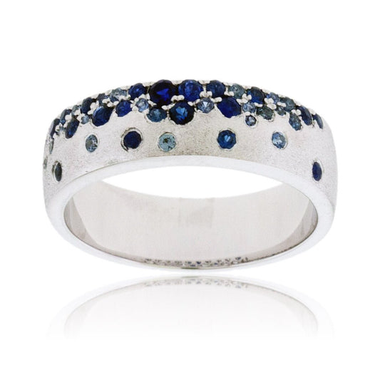 White Gold Satin Finish Flush Set Sapphire Ring - Park City Jewelers