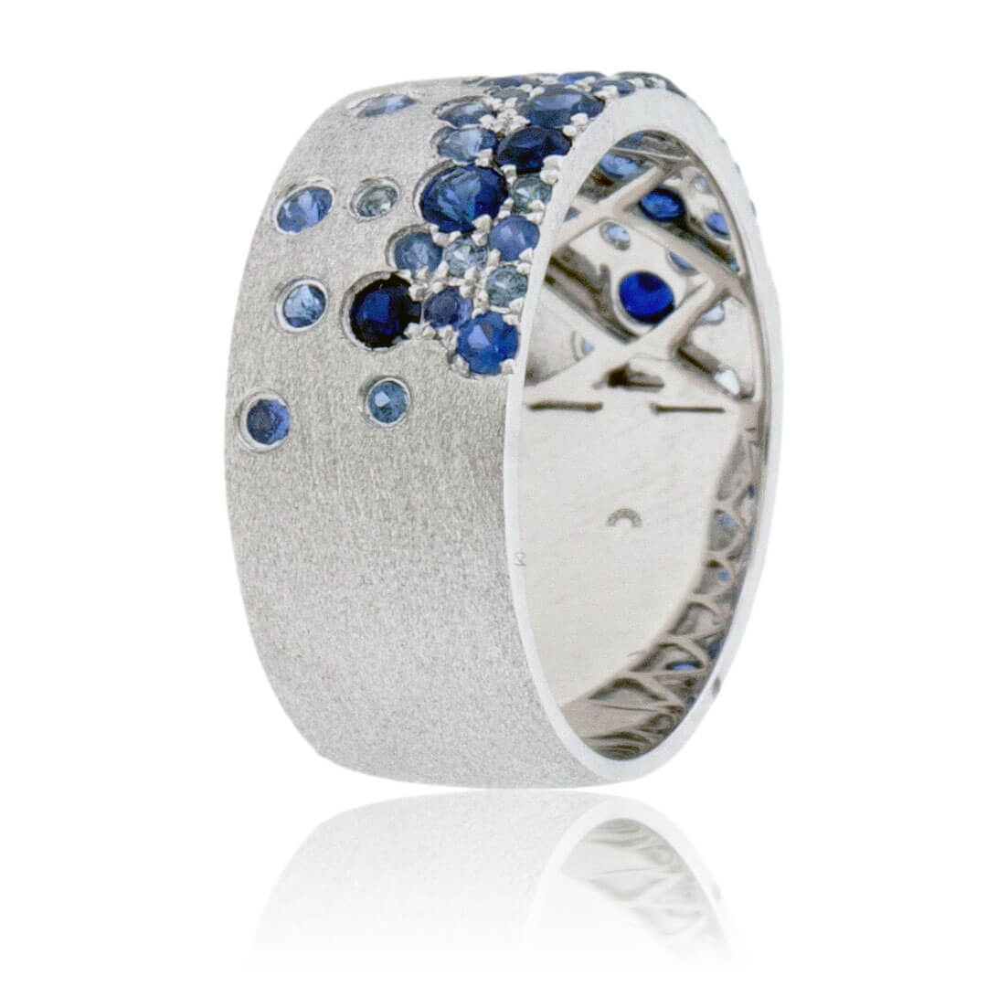White Gold Satin Finish Flush Set Sapphire Ring - Park City Jewelers