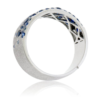 White Gold Satin Finish Flush Set Sapphire Ring - Park City Jewelers