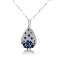 White Gold Satin Finish Flush Set Teardrop Blue Sapphire Necklace - Park City Jewelers