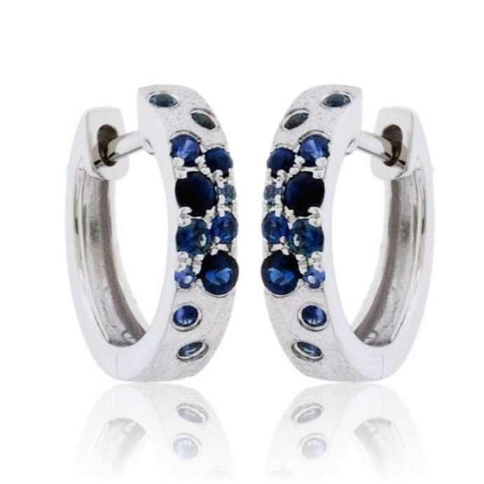 White Gold Satin Finish Narrow Flush Set Blue Sapphire Earrings - Park City Jewelers