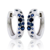 White Gold Satin Finish Narrow Flush Set Blue Sapphire Earrings - Park City Jewelers