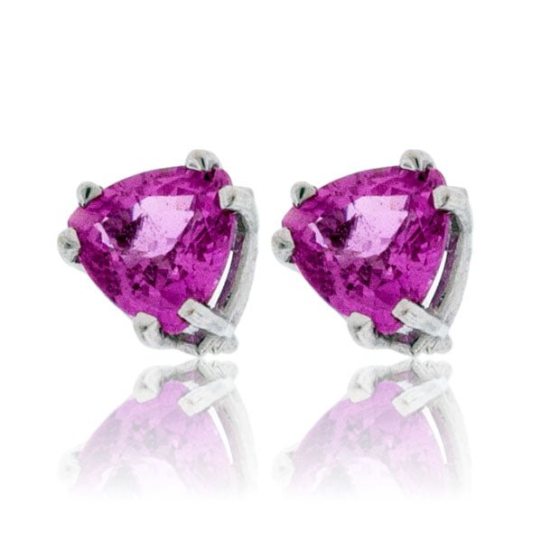 White Gold Trillian Shaped Pink Sapphire Post Earrings - Park City Jewelers
