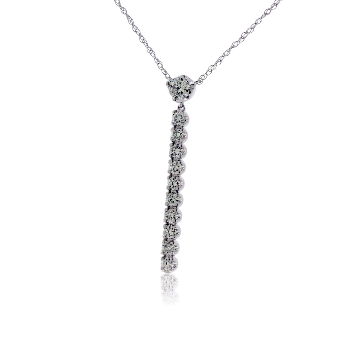 White Gold Vertical Diamond Bar Pendant w/Chain - Park City Jewelers