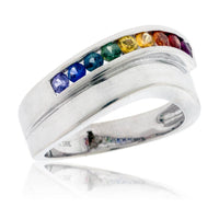 White Gold Wide Rainbow Sapphire Ring - Park City Jewelers