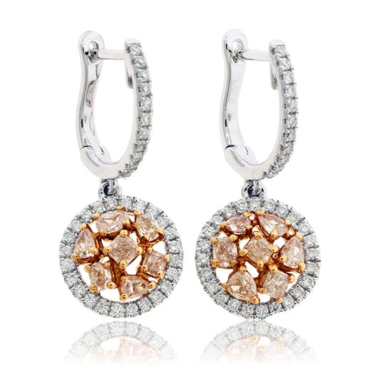 White & Rose Gold Diamond & Fancy Pink Diamond Earrings - Park City Jewelers