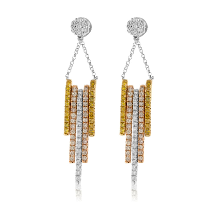 White, Yellow & Rose Gold Diamond Dangle Bar Earrings - Park City Jewelers