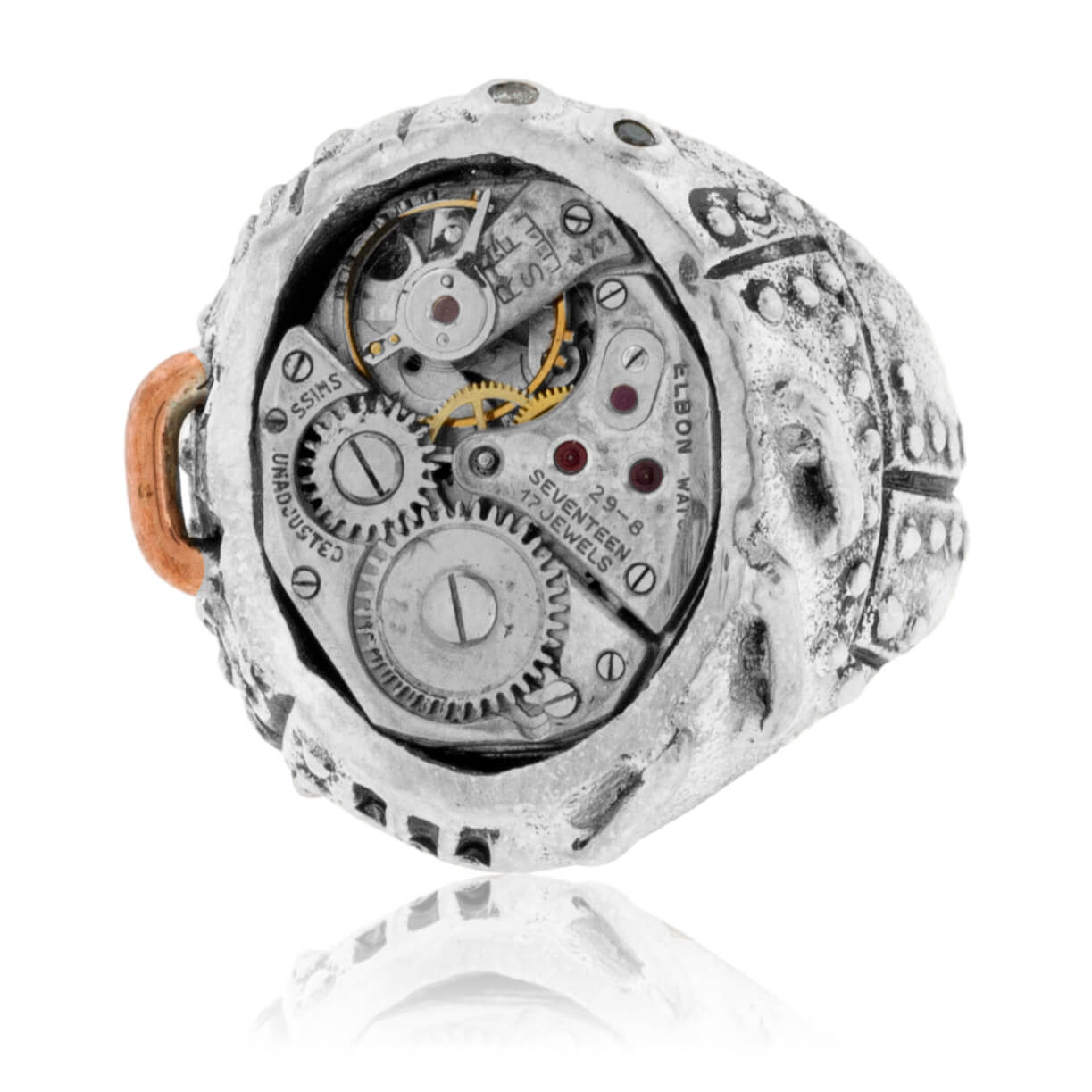 Wide Sterling Silver Steam Punk Ring with Watch Movement - Park City Jewelers