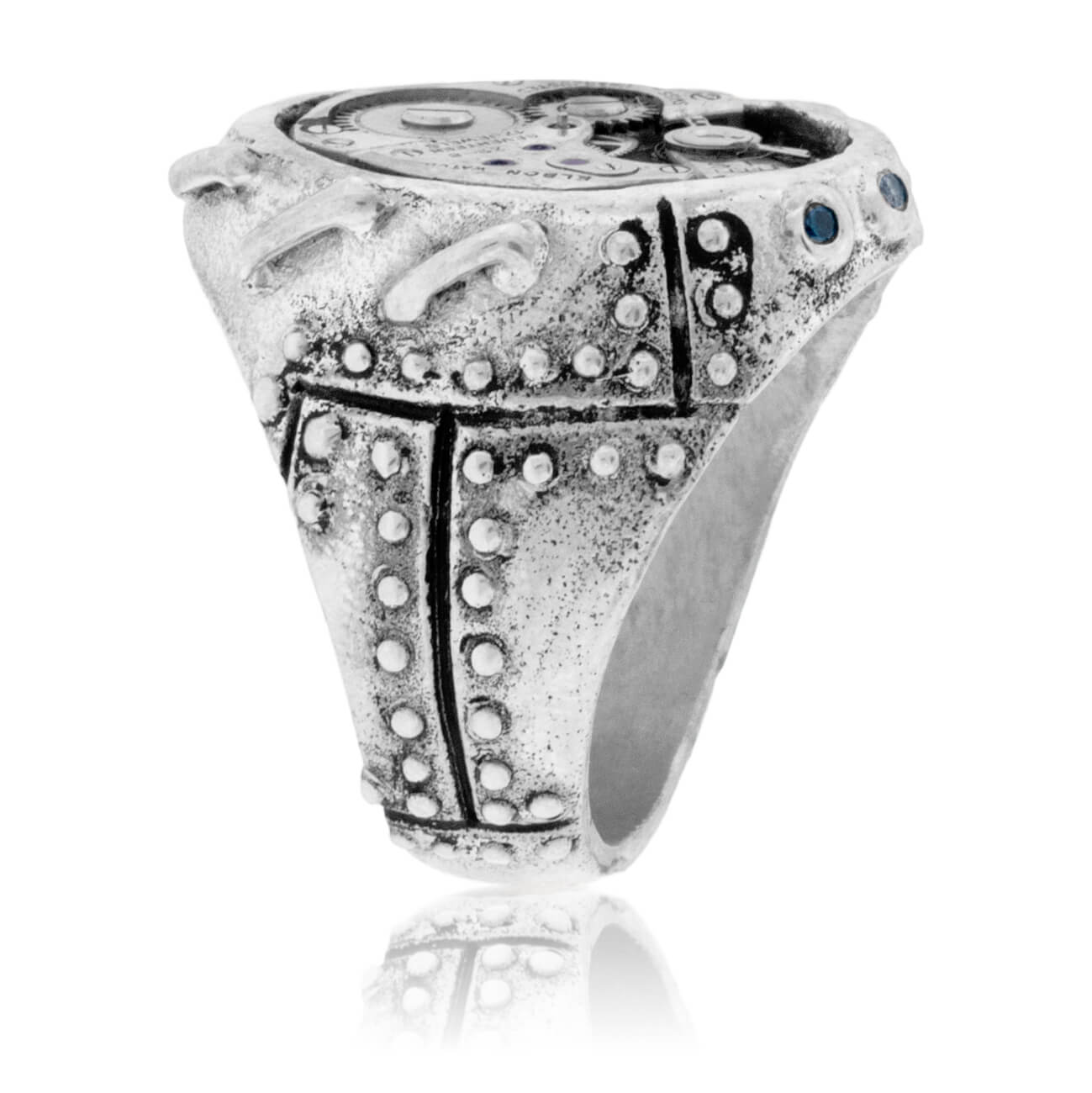 Wide Sterling Silver Steam Punk Ring with Watch Movement - Park City Jewelers