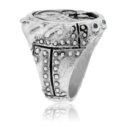 Wide Sterling Silver Steam Punk Ring with Watch Movement - Park City Jewelers