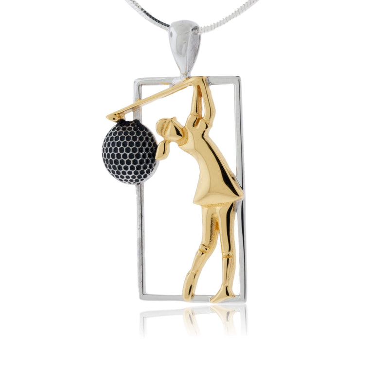 Woman Golfing with Golf Ball in Frame Necklace - Park City Jewelers