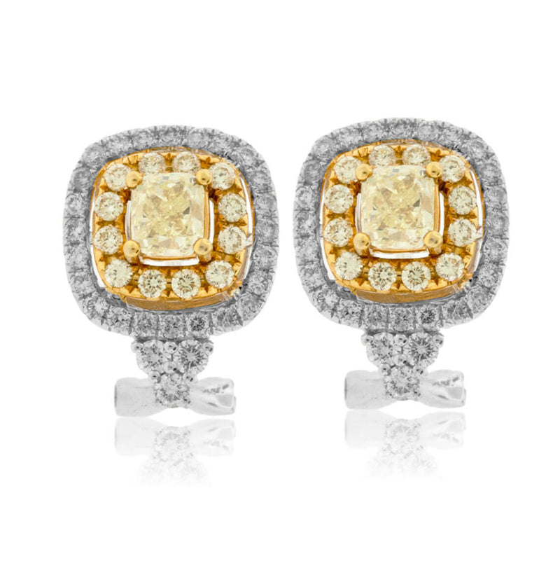 Yellow Diamond Cushion Cut Center & Diamond Halo Earrings - Park City Jewelers