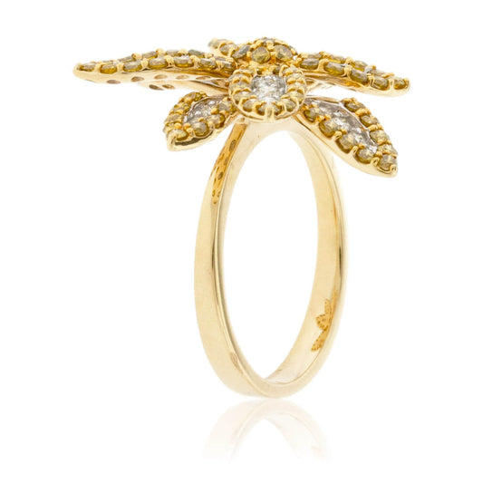 Yellow Diamond & Diamond Flower Ring - Park City Jewelers